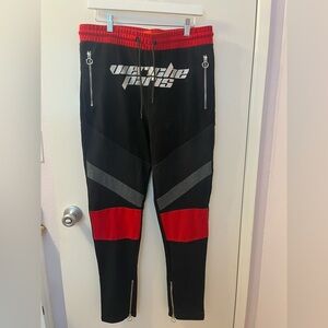 Vie +Richie Designer Black and Red Joggers with Silver Accents EUC/(RSB Bin 2#8)